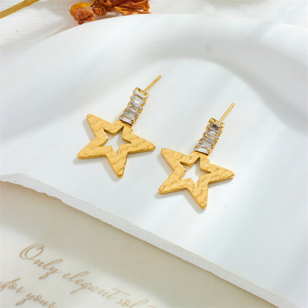 Fashion Pentagram Titanium Steel Electroplating Earrings