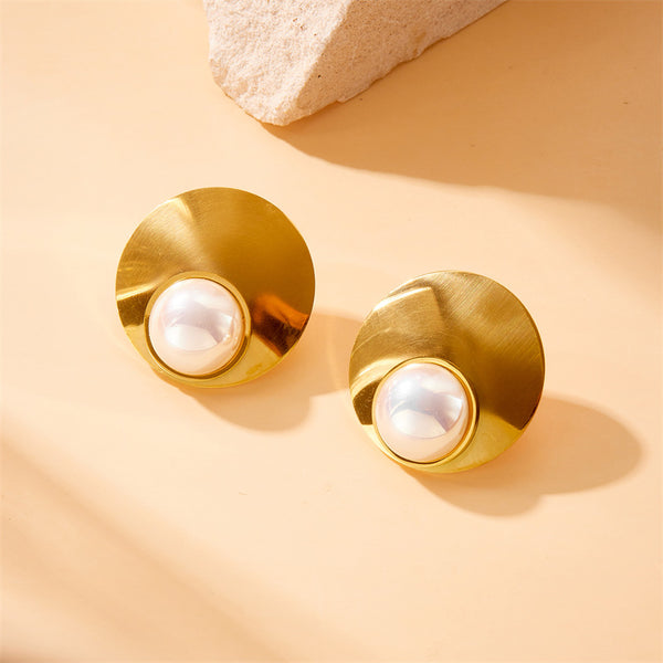 Fashion Round Geometric Stainless Steel Electroplating Stud Earrings