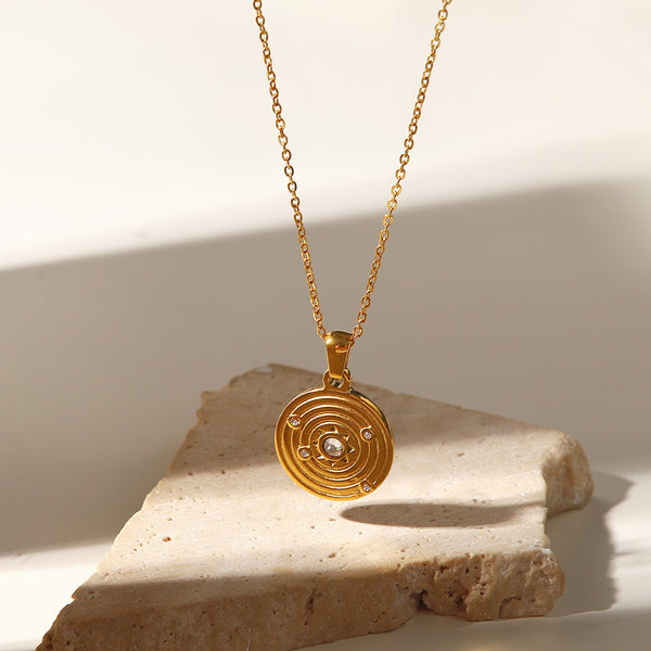 IG Style Circle Cosmos Geometric Stainless Steel 18K Gold Plated Necklaces