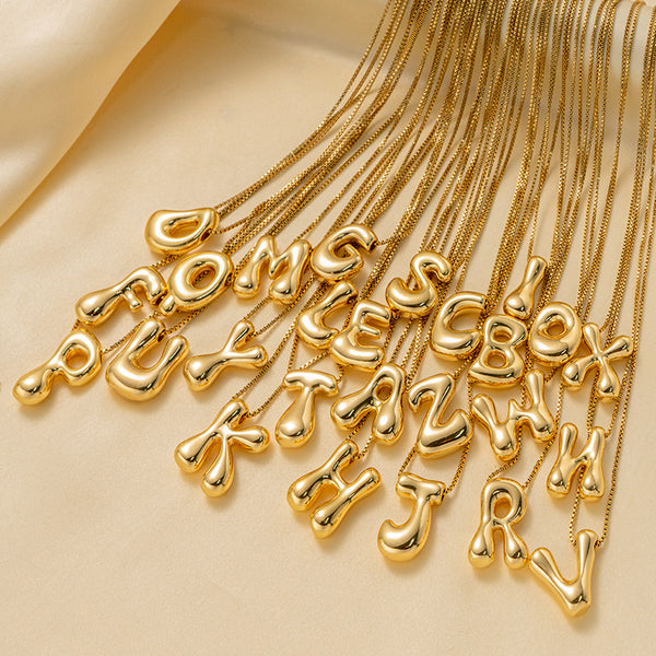 Letter Text Number Titanium Steel 18K Gold Plated Necklaces