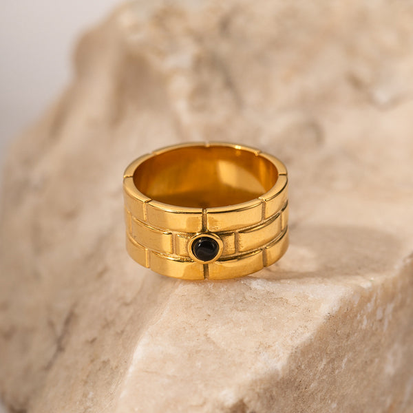 Women IG Style Circle Geometric Agate 18K Gold Plated Rings