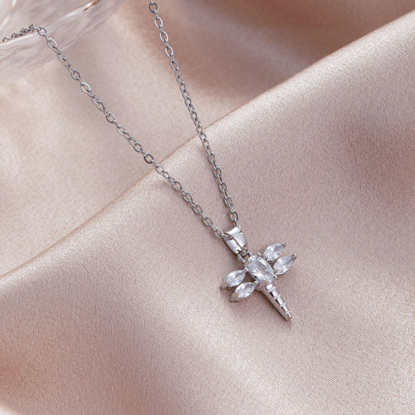 Minimalist Dragonfly Geometric Titanium Steel Diamond Inlay Necklaces