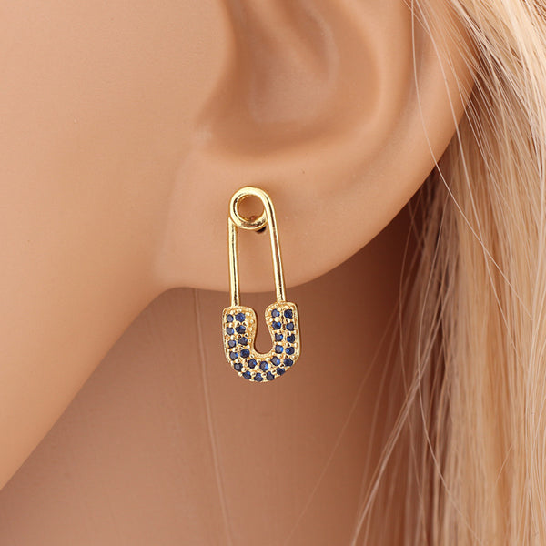 IG Style Women Paperclip Pin Zircon Inlay Stud Earrings