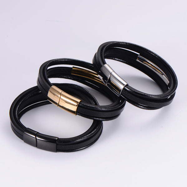 Unisex Minimalist Metal Leather Bangles