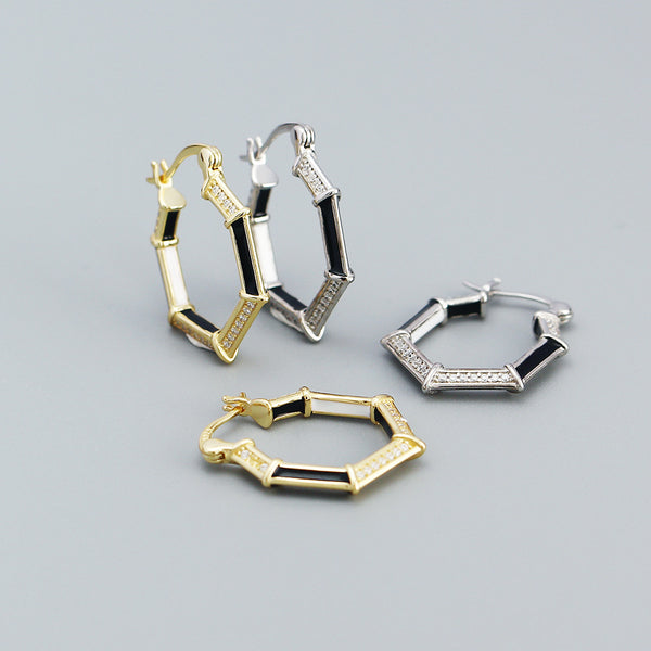 925 Sterling Silver Hexagon Geometric Silver Earrings