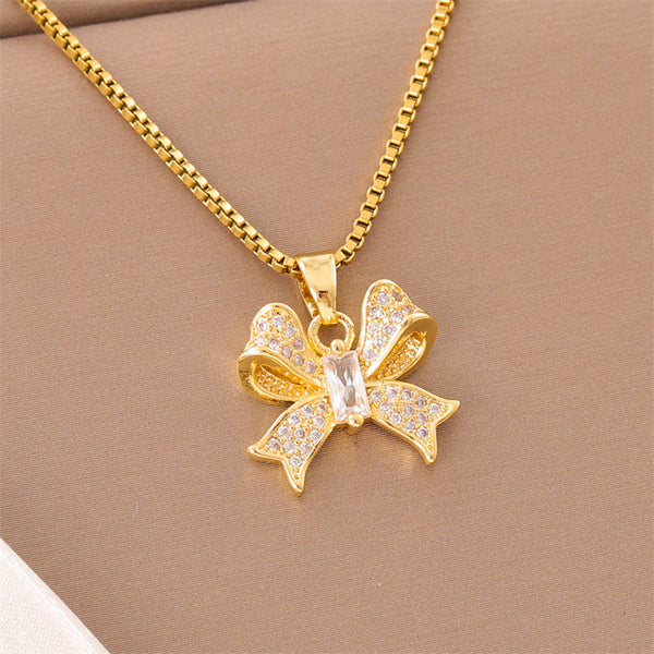 Minimalist Bowknot Stainless Steel Electroplating Necklaces