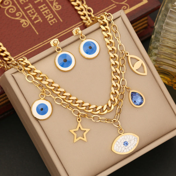 Expressive Eye Stainless Steel Oil Dripping Necklaces