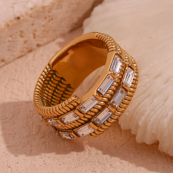 Women Fashion Circle Geometric Stainless Steel 18K Gold Plated Rings