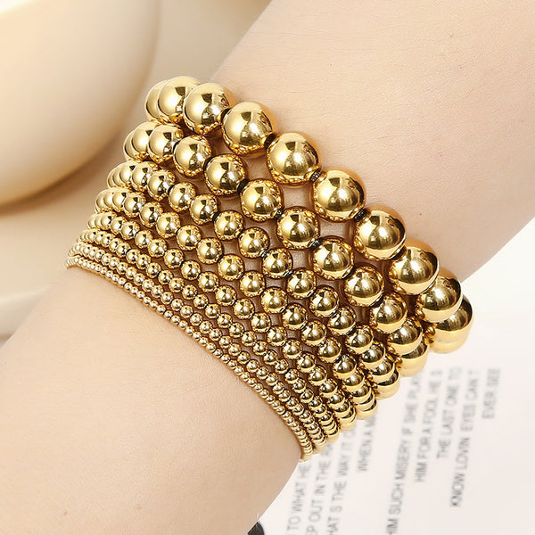 Women Versatile Round Geometric Stainless Steel Electroplating Beaded Bracelets