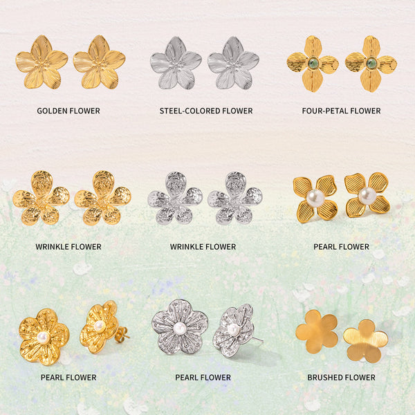 IG Style Flower Flower Stainless Steel Electroplating Stud Earrings