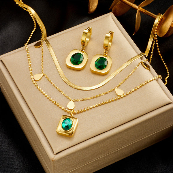 Fashion Women Square Chain Titanium Steel Electroplating Jewelry Sets