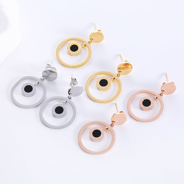 Elegant Circle Geometric U-Shape Stainless Steel Electroplating Stud Earrings