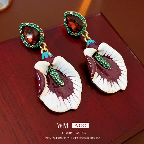 Luxurious Flower Geometric Flower Alloy Oil Dripping Earrings