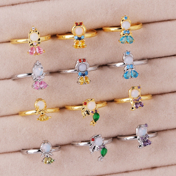 Fashion Women Cartoon Geometric Zircon Zircon Inlay Rings