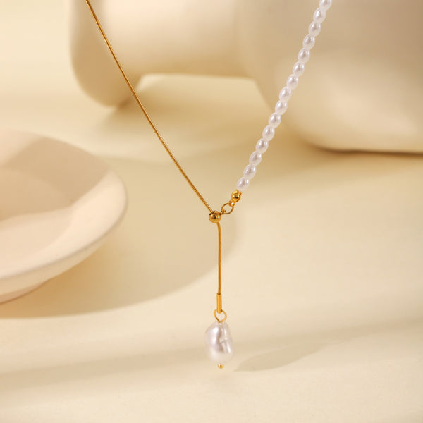 IG Style Pearl Geometric Stainless Steel Shell Electroplating Necklaces