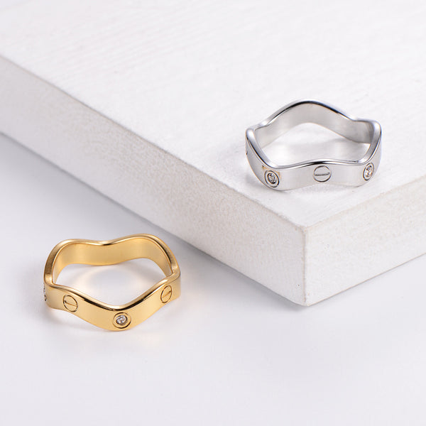 IG Style Stripe Stainless Steel Diamond Inlay Rings