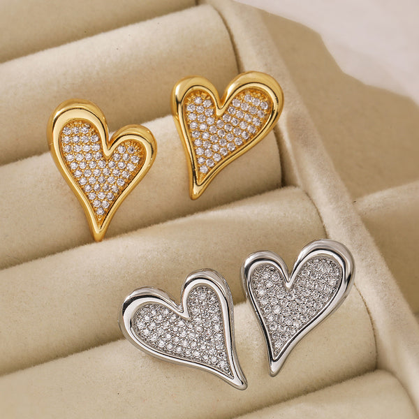 Heart Geometric Copper Electroplating Stud Earrings