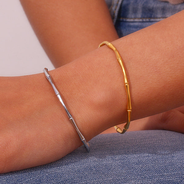 Minimalist Ellipse Stainless Steel 18K Gold Plated Bangles