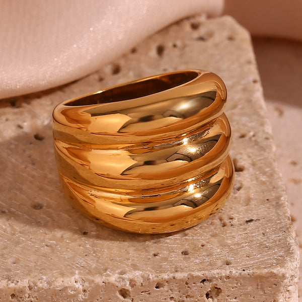 Women Fashion Circle Geometric Stainless Steel 18K Gold Plated Rings