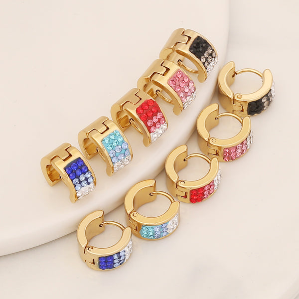 Fashion Letter Geometric Stainless Steel Diamond Inlay Earrings