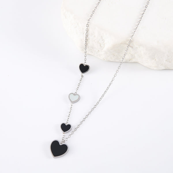 Fashion Heart Chain Crown Stainless Steel Inlay Necklaces