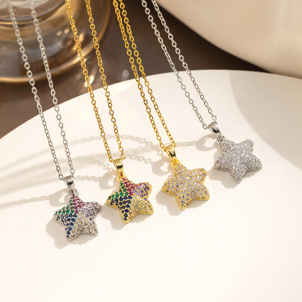 Moderate Luxury Pentagram Titanium Steel 18K Gold Plated Necklaces