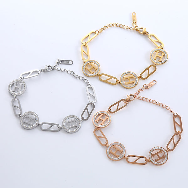 Natural Women Circle Symbol Number Text Letter Stainless Steel Electroplating Bracelets