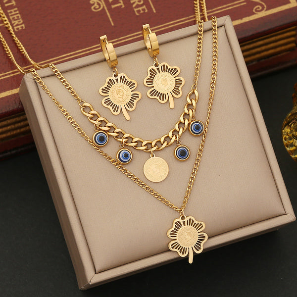 Expressive Eye Flower Stainless Steel Electroplating Necklaces