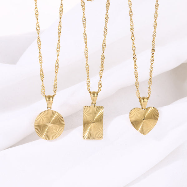 Fashion Quadrilateral Round Heart Stainless Steel 18K Gold Plated Necklaces