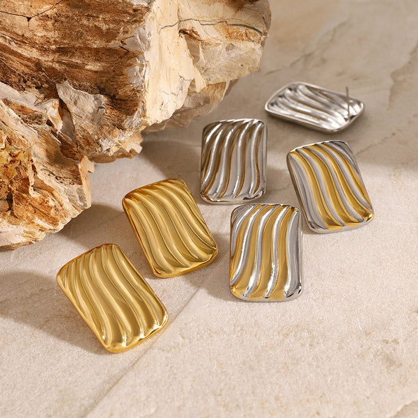 Stripe Wave Stainless Steel Electroplating Stud Earrings