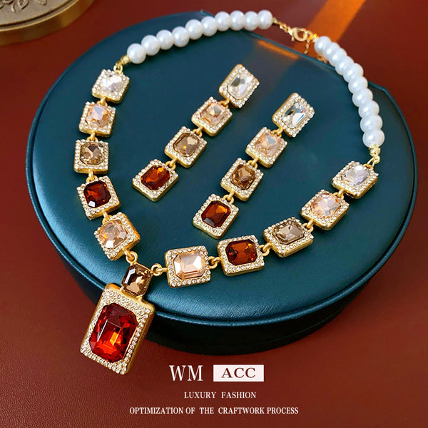 Vintage Retro Women Quadrilateral Square Alloy Electroplating Jewelry Sets