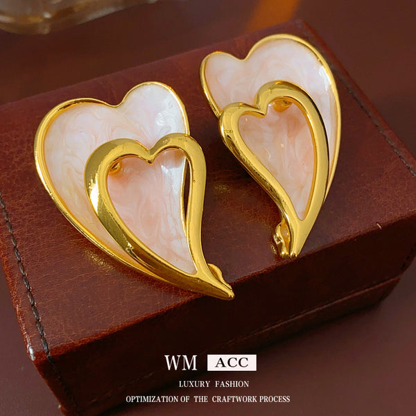 Medieval Heart Geometric Heart Alloy Oil Dripping Earrings