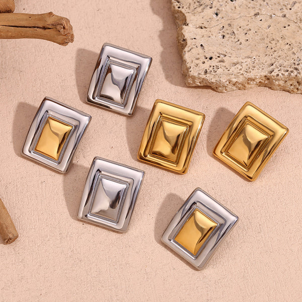 Fashion Quadrilateral Geometric Stainless Steel 18K Gold Plated Earrings