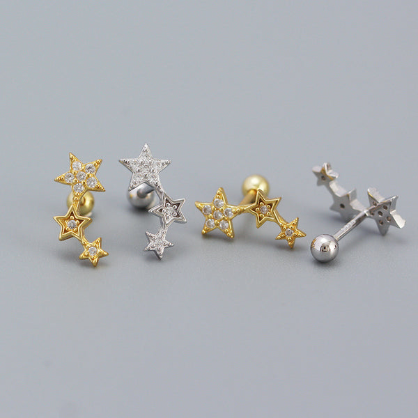 925 Sterling Silver Korean Star Star Silver Diamond Inlay Stud Earrings