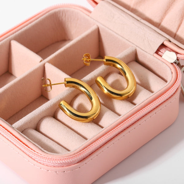 IG Style Ellipse Geometric Stainless Steel 18K Gold Plated Earrings