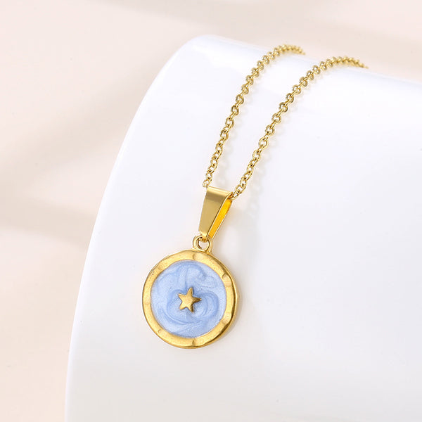 Korean Women Geometric Metal Titanium Steel Diamond Inlay Necklaces