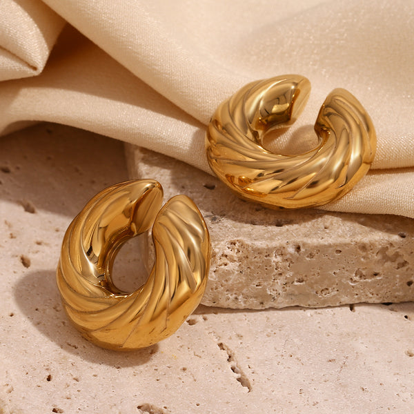 Women Fashion Circle Geometric Stainless Steel 18K Gold Plated Clip On Earrings