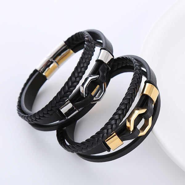 Men Minimalist Metal Leather Electroplating String Bracelets