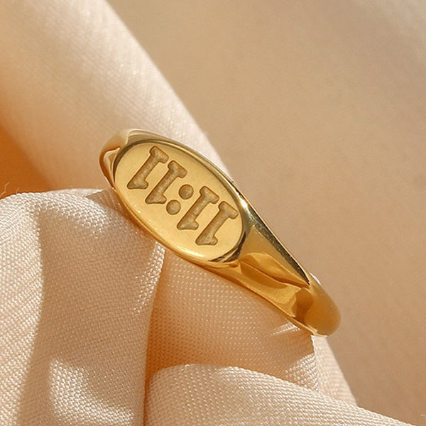 Minimalist Women Number Text Letter Stainless Steel 18K Gold Plated Rings