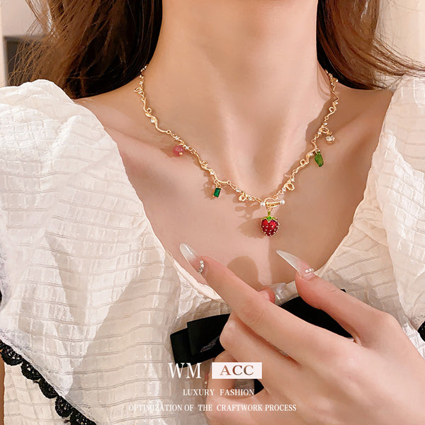 Luxurious Strawberry Fruit Copper Electroplating Necklaces