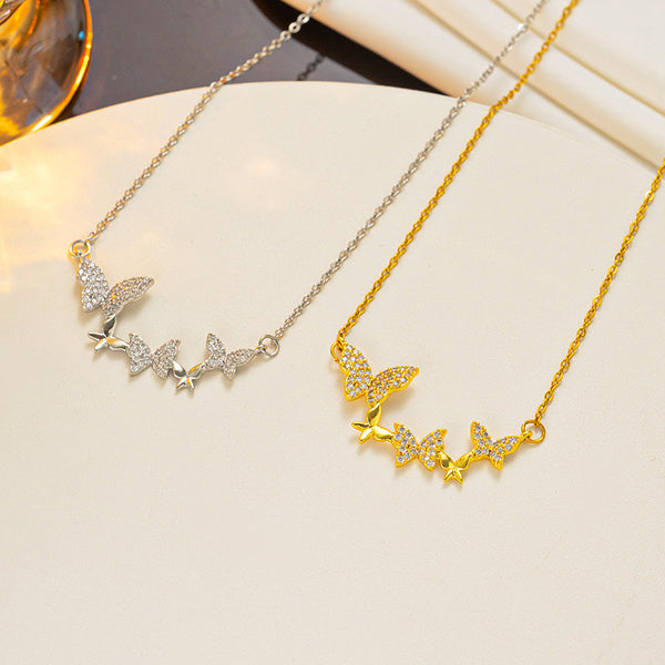 Japanese / Korean Butterfly Insect Titanium Steel 18K Gold Plated Necklaces