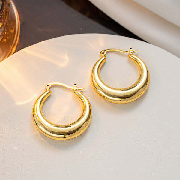 Expressive Round Geometric Titanium Steel 18K Gold Plated Earrings