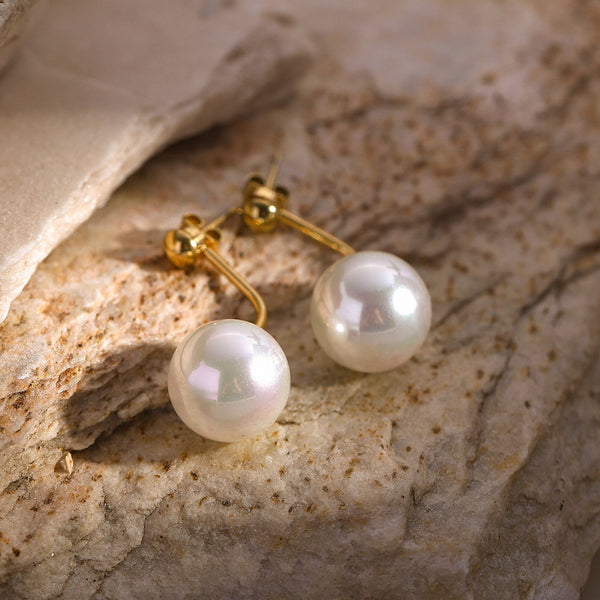 Minimalist Pearl Stainless Steel 18K Gold Plated Earrings