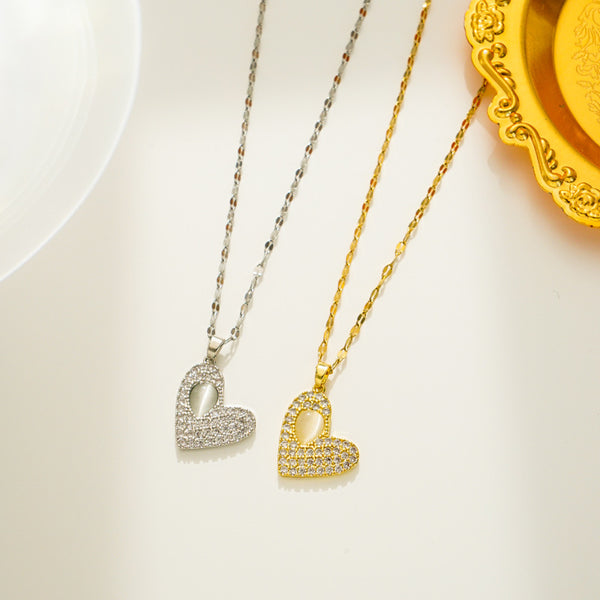 Moderate Luxury Heart Titanium Steel 18K Gold Plated Necklaces