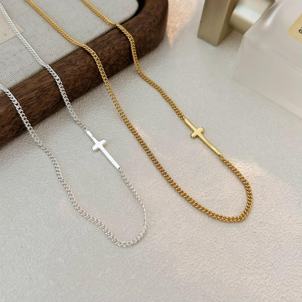 925 Sterling Silver Japanese / Korean Cross Geometric Silver Necklaces