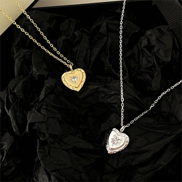 925 Sterling Silver Japanese / Korean Heart Geometric Silver Necklaces