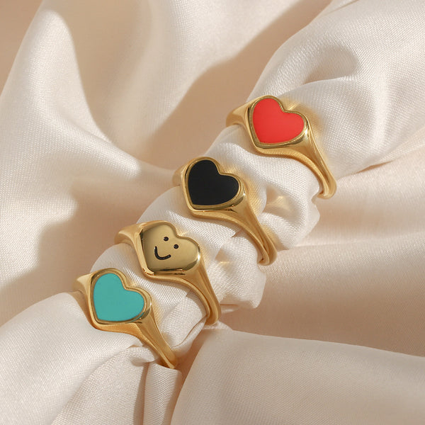 Women Heart Stainless Steel 18K Gold Plated Rings