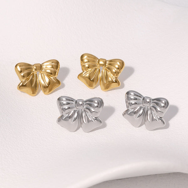 Minimalist Bowknot Bowknot Stainless Steel Electroplating Stud Earrings