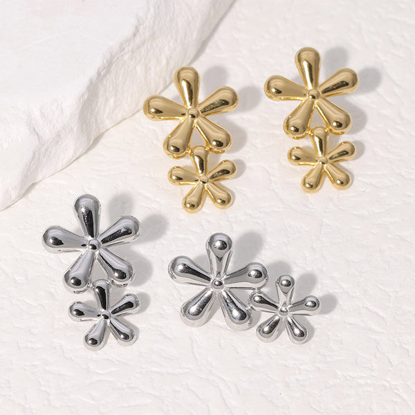 Cute Flower Stainless Steel Electroplating Stud Earrings