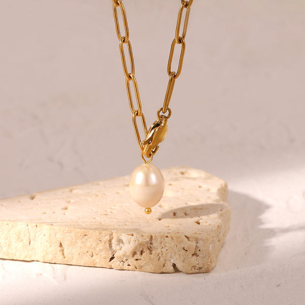 IG Style Pearl Geometric Stainless Steel 18K Gold Plated Necklaces